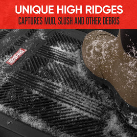 Motor Trend close-up of ridged texture trapping water and debris