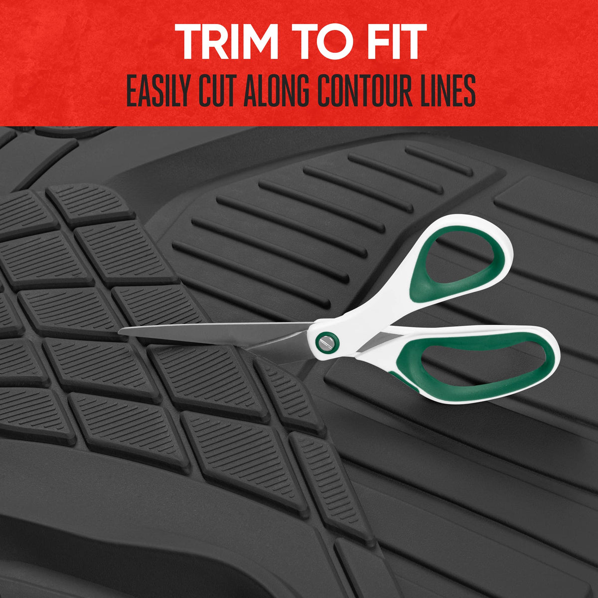 Motor Trend trimming demo with scissors illustrating easy custom fit adjustment