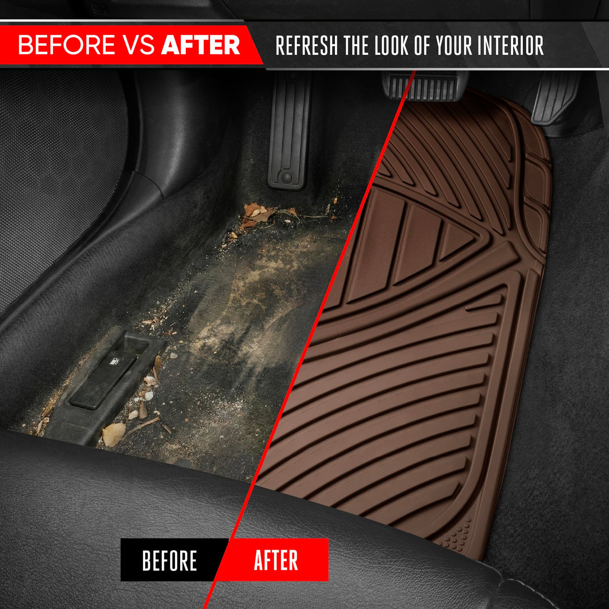 Motor Trend installed passenger side mat conforming to floor contours