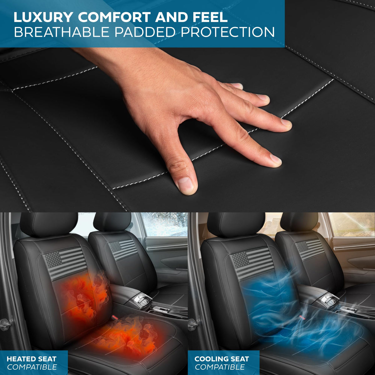MotorBox scale comparison with hand showing seat cover fit and size clarity