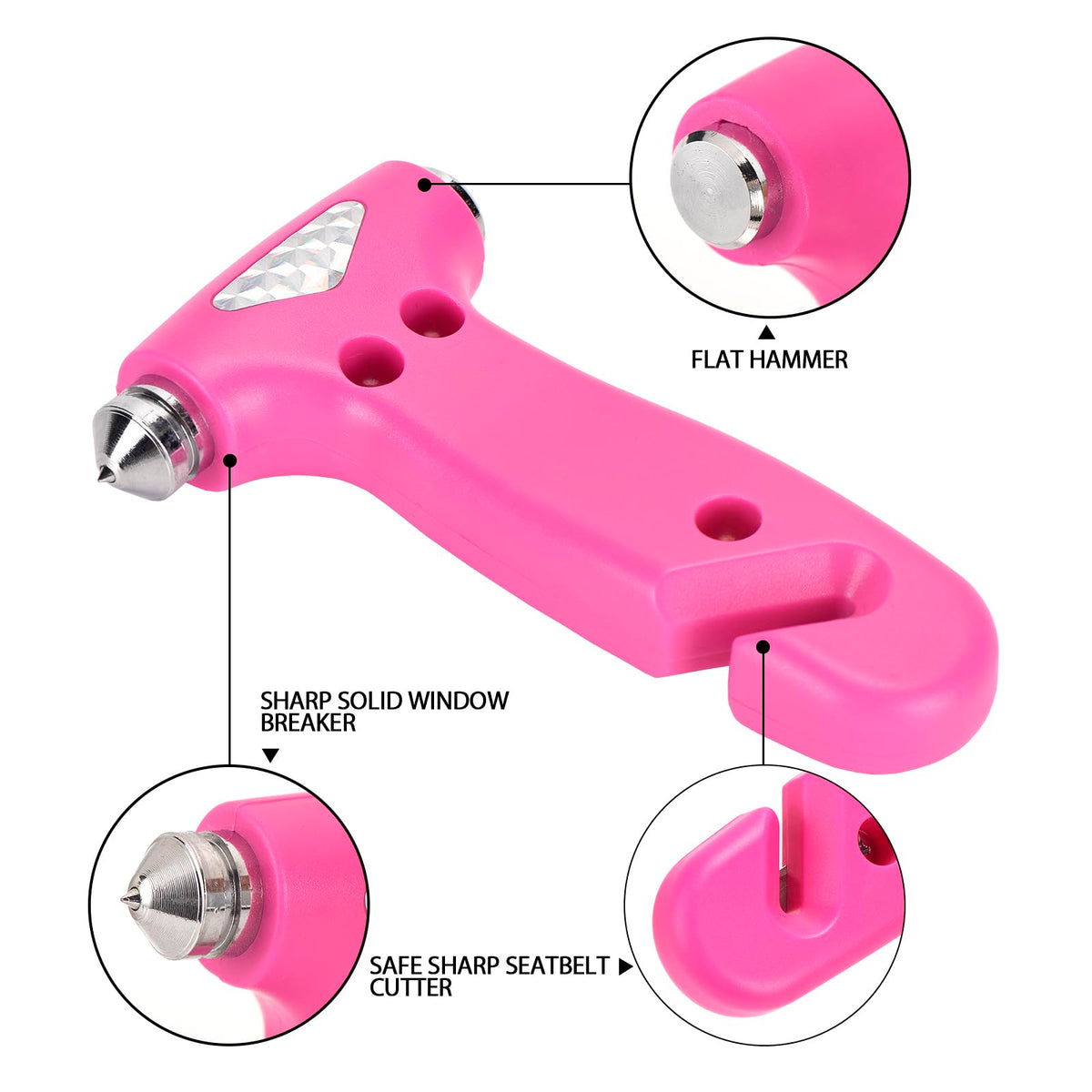 MOTORBUDDY detailed shot of hardened carbon-steel hammer points for reliable glass breaking