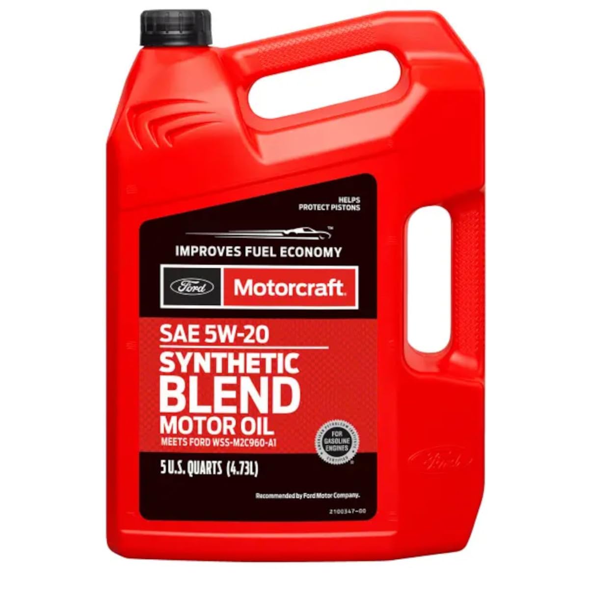 Motorcraft 5W-20 front jug showing full product and handle for easy pouring