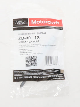 Motorcraft glow plug label and part number MC3Z12A342F (ZD30) confirming genuine OEM compatibility