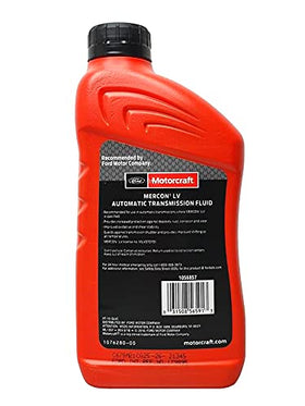 Motorcraft MERCON LV red fluid sample highlighting leak-detection benefit and color