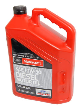 Motorcraft oil front label showing part XO‑10W30‑5QSD and brand clarity for correct selection