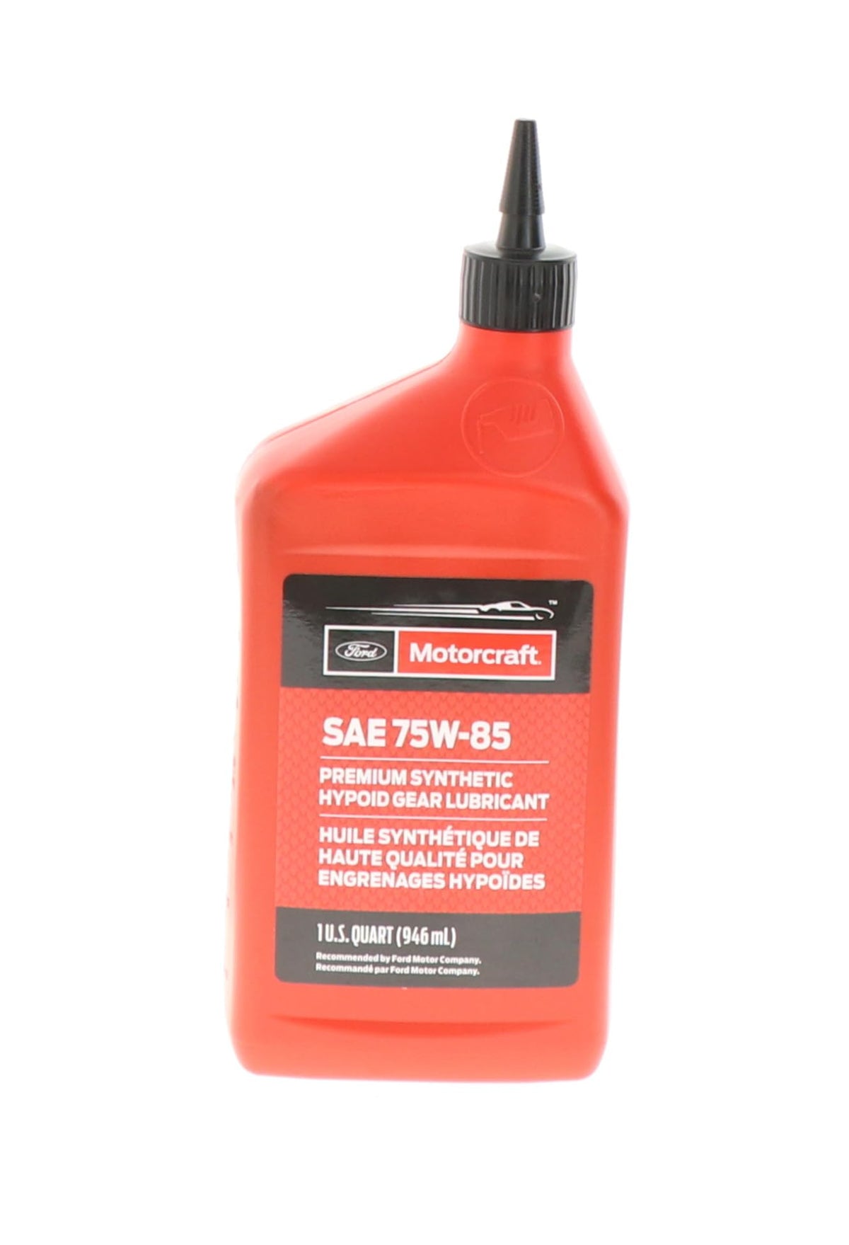 Motorcraft rear axle oil front packaging showing label and benefits