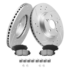 Motorevo front brake kit packaging showing contents and easy installation benefit