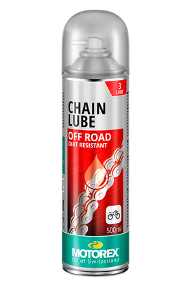 Motorex aerosol can front view showing clear label and benefit for offroad chains