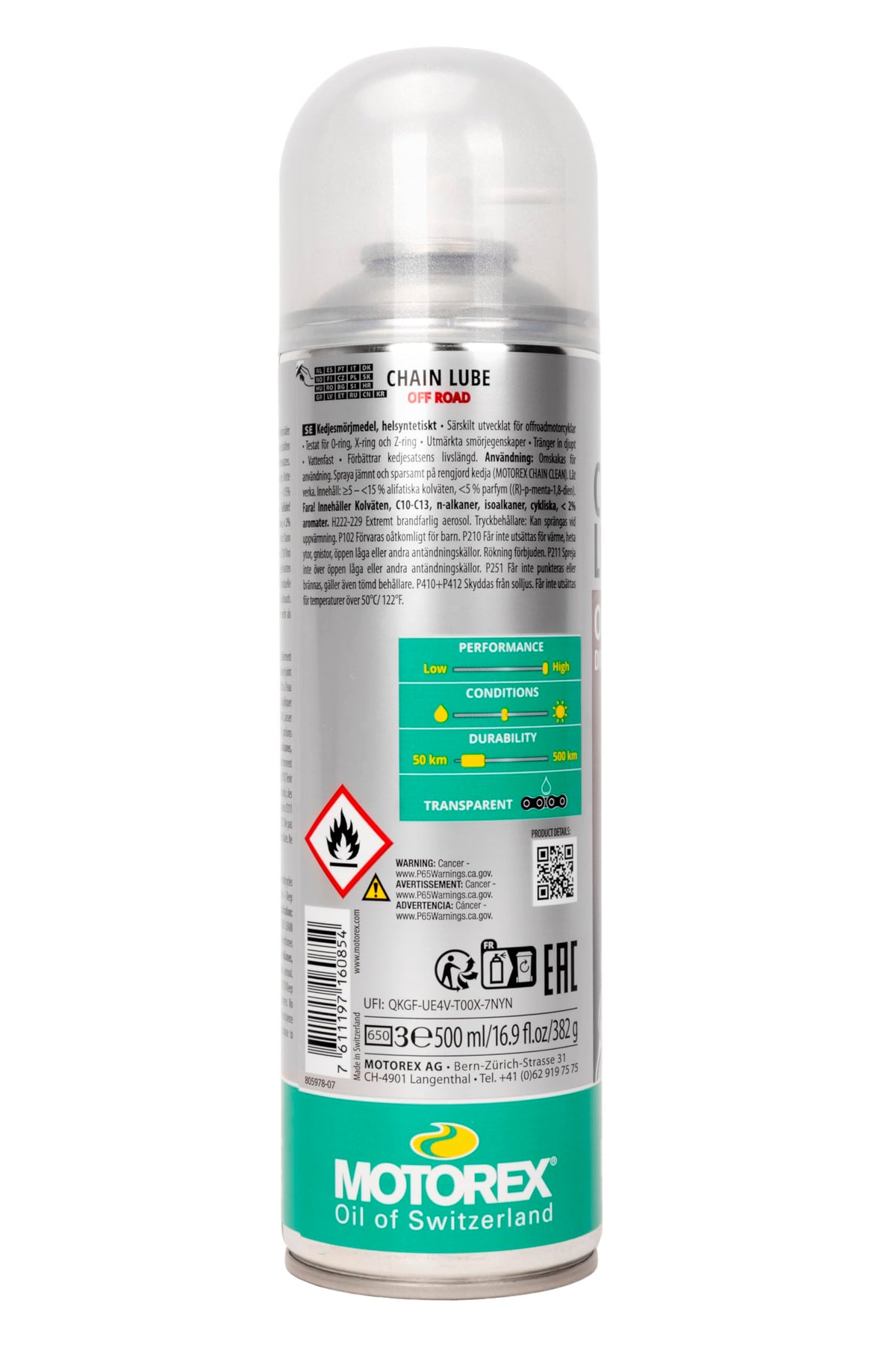 Motorex 500ml aerosol beside refill bottle showing refillable convenience benefit