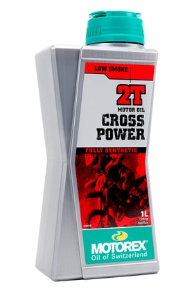 Motorex Cross Power 2T back label with specs visible and clear application guidance