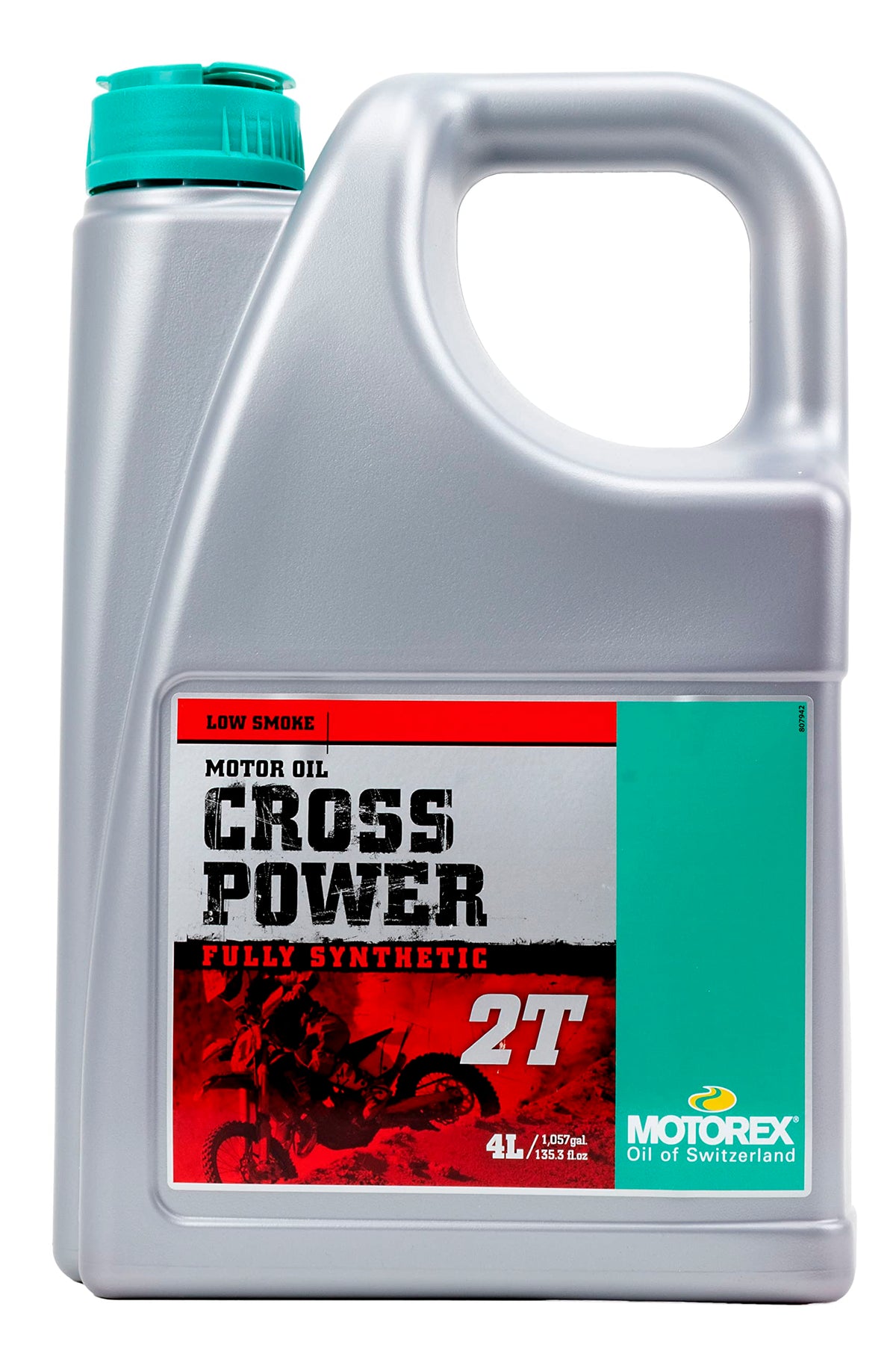 Motorex close-up label highlighting 100% synthetic 2T formula