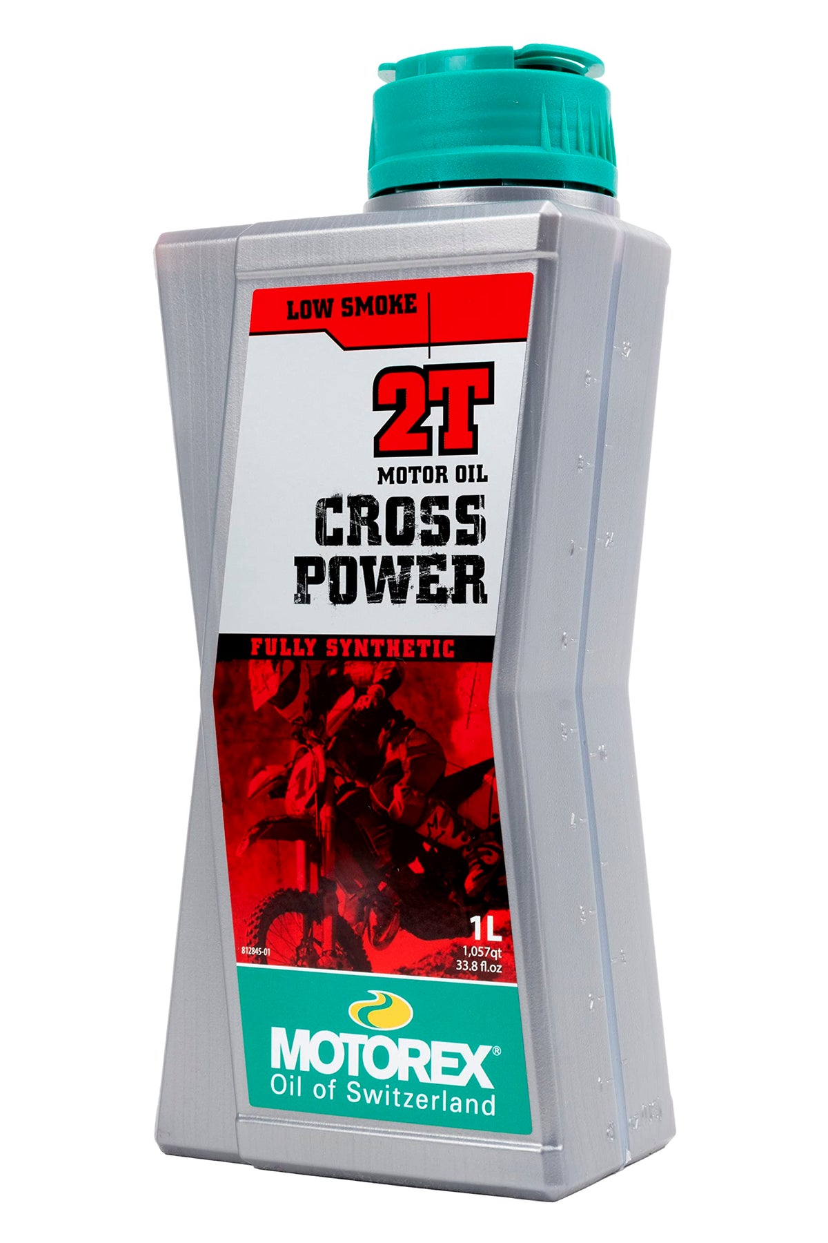 Pouring Motorex Cross Power 2T into a fuel jug to demonstrate premix compatibility
