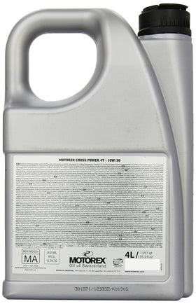 Motorex Cross Power 4T pour and oil texture close-up, demonstrates viscosity and smooth flow