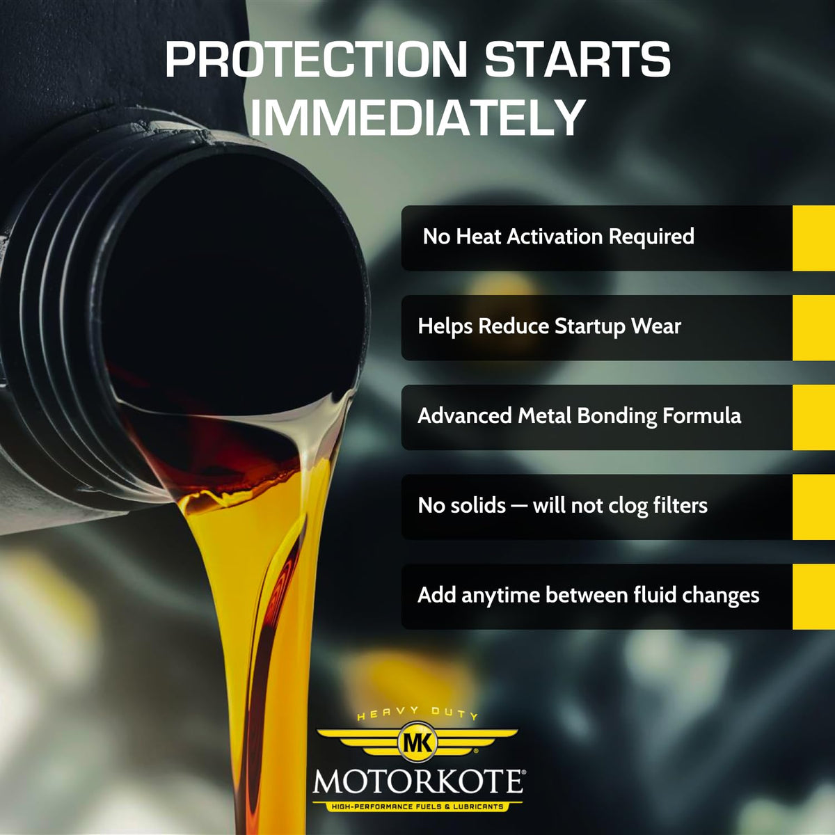 Motorkote used in engine bay illustrating reduced friction protection