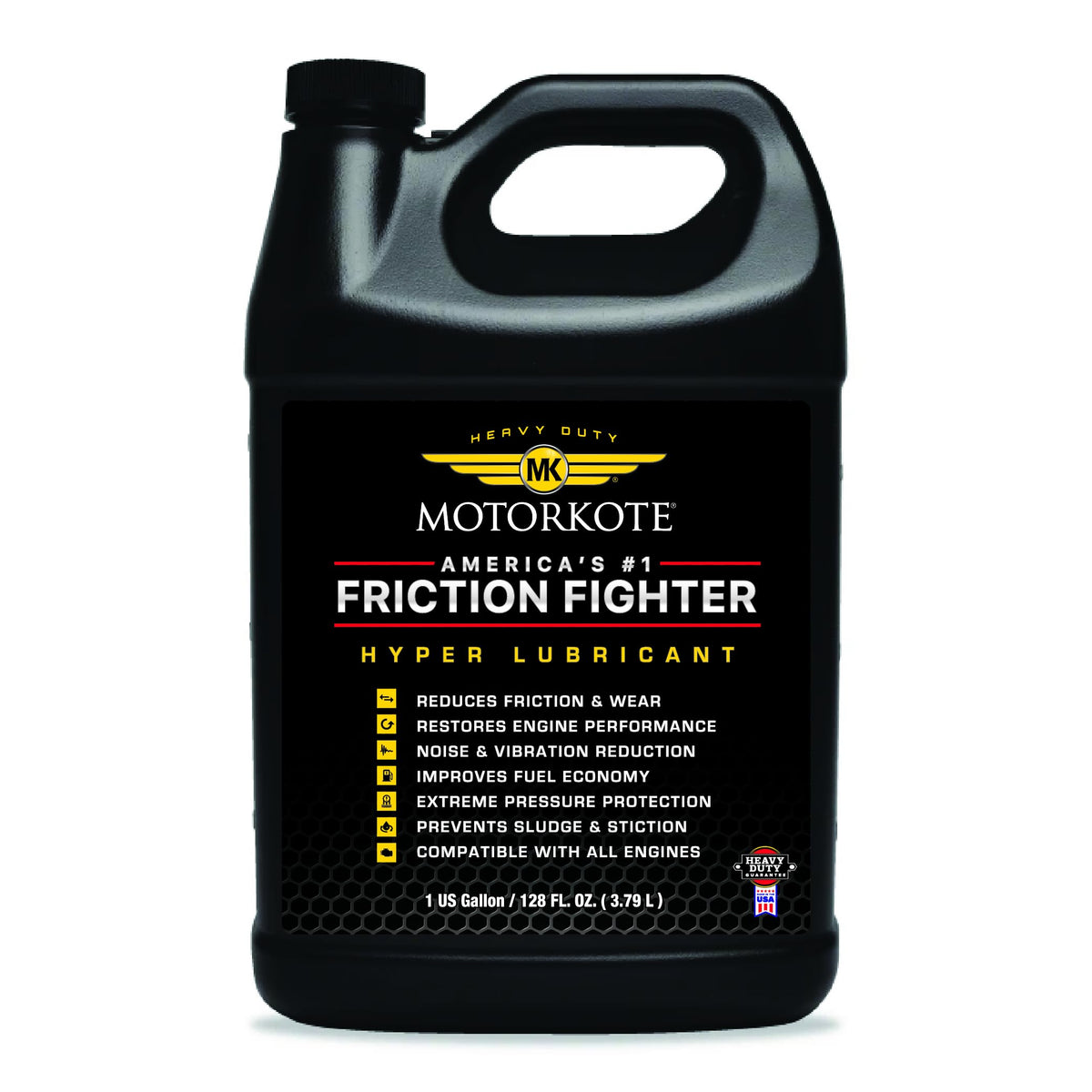 Motorkote one-gallon front label showing product benefits and clear branding