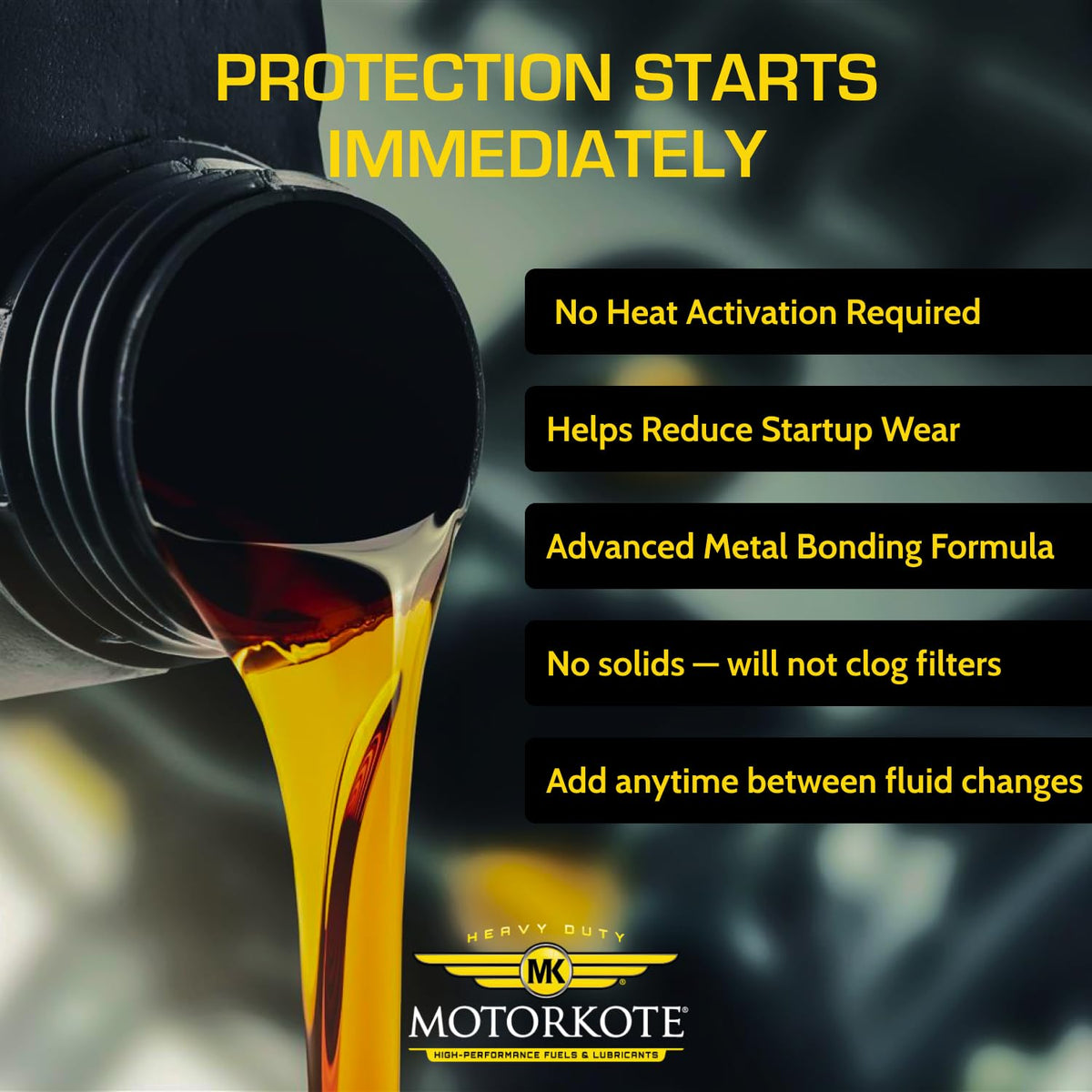 Motorkote pouring into engine oil filler demonstrating simple application and immediate coverage