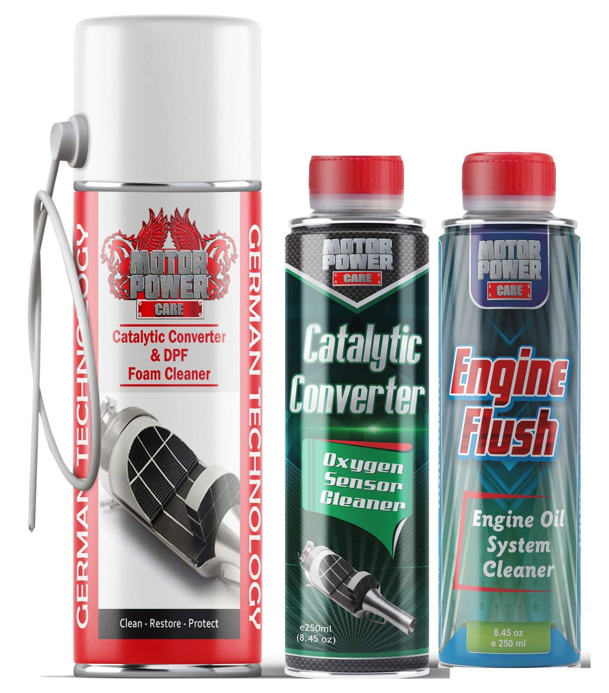 MotorPower Care front packaging showing the three-step kit and benefits