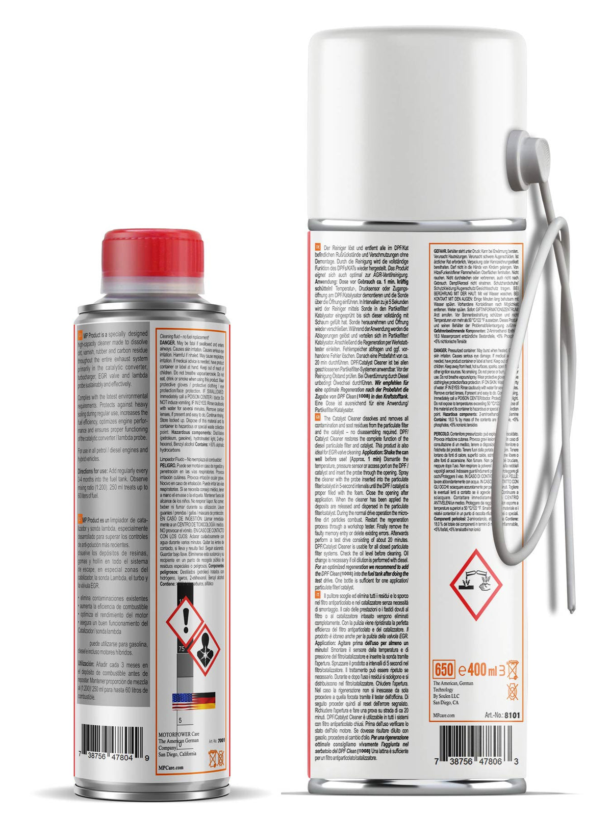 MotorPower Care tank additive bottle close-up highlighting measurement and easy dosing