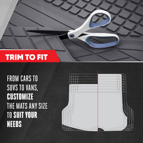 Motor Trend mat beside measuring tape showing dimensions for custom fit