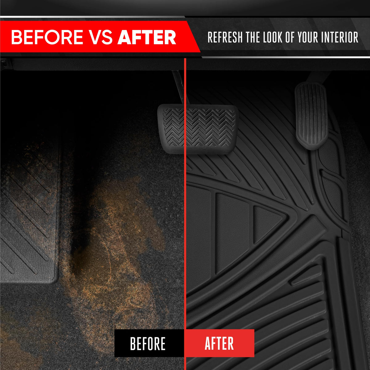 Motor Trend mat holding water in deep wells demonstrating spill containment