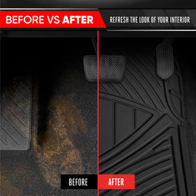 Motor Trend mat holding water in deep wells demonstrating spill containment