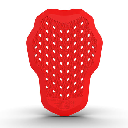 MOTOSTYLEWEAR red back protector front view showing slim profile and coverage