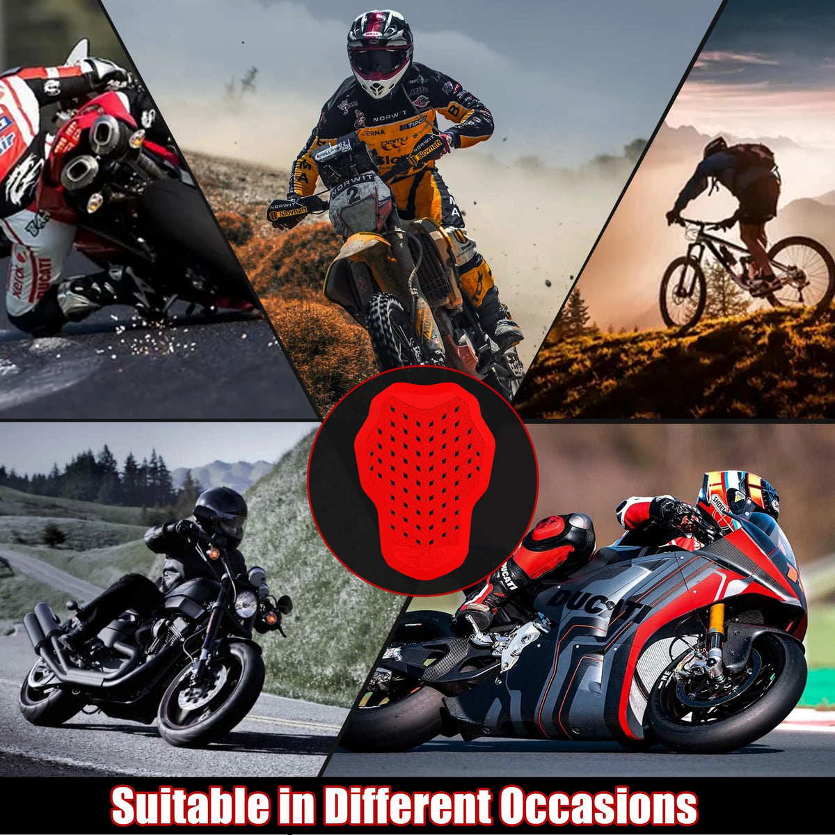 MOTOSTYLEWEAR protector visible under riding jacket on motorcycle showing practical use