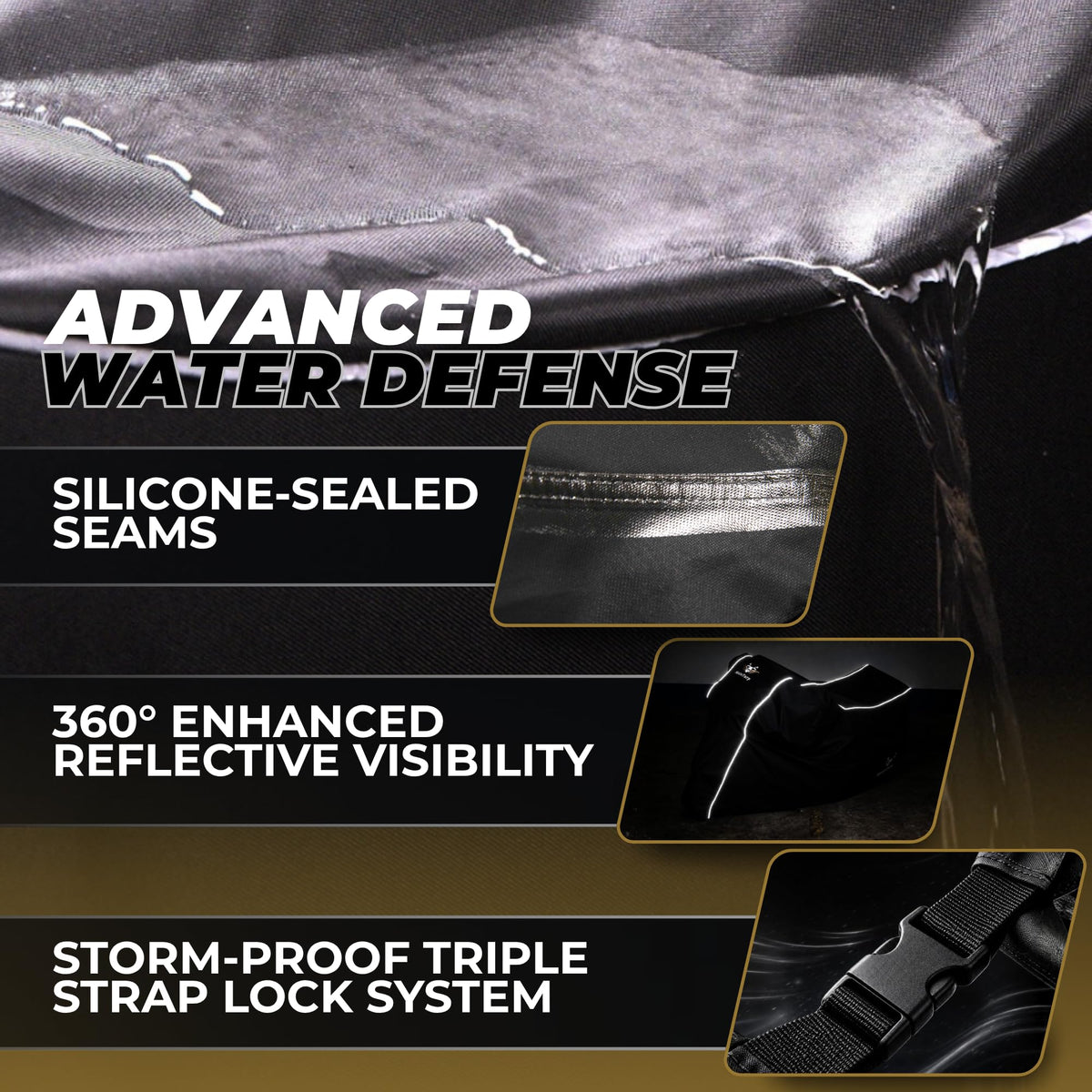MotoTarp heat shield detail near exhaust protecting cover from high temperatures