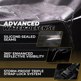 MotoTarp heat shield detail near exhaust protecting cover from high temperatures
