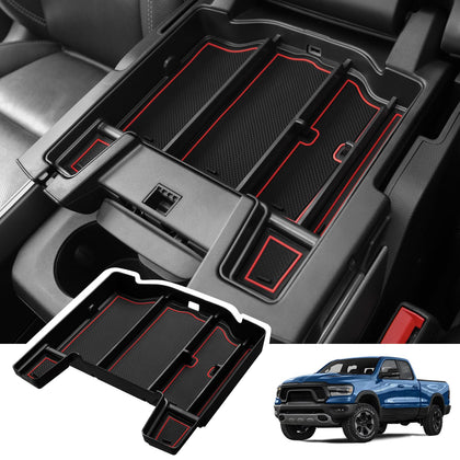 Motrobe front view of console organizer showing fitted design and neat storage