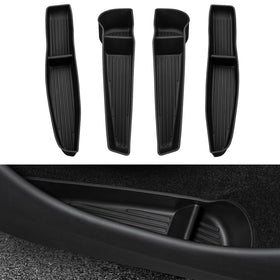 Motrobe front door tray installed in Model Y showing neat storage and protection