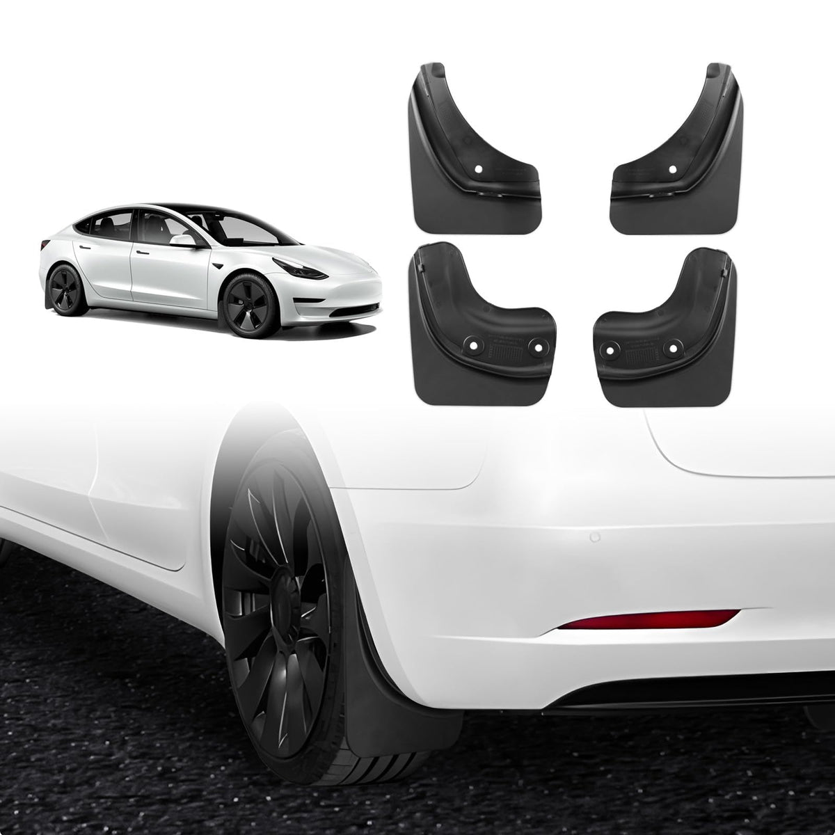 Motrobe front left mud flap on Model 3 showing clean fit and protection