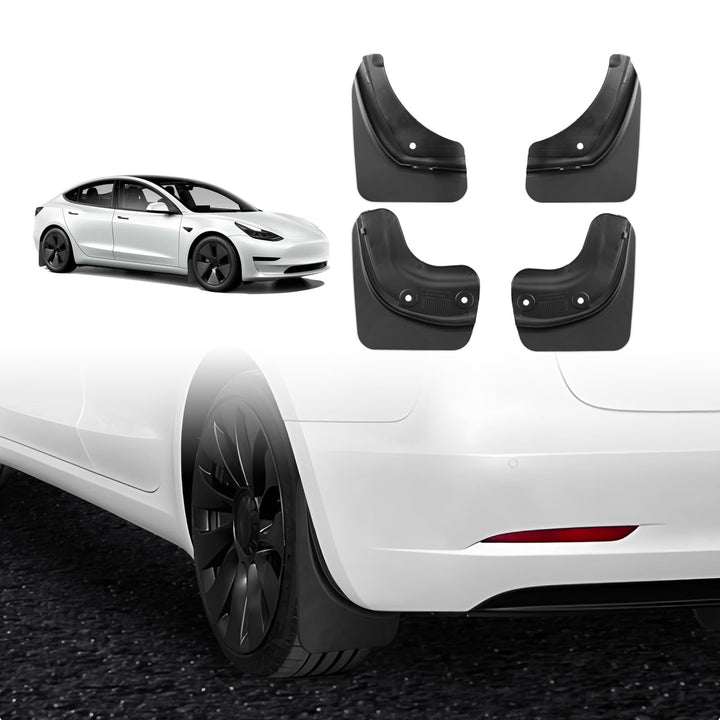 Motrobe front left mud flap on Model 3 showing clean fit and protection