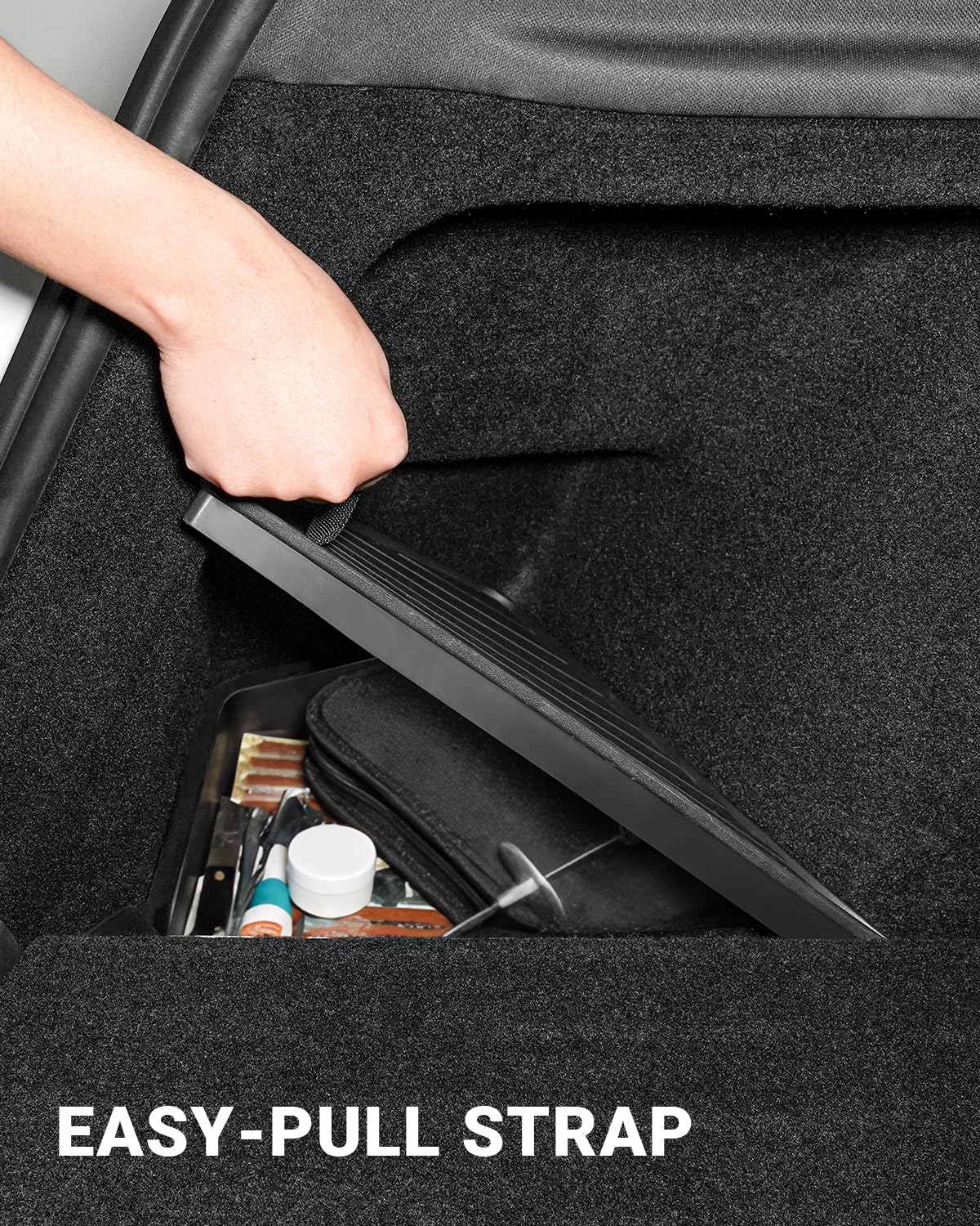 Motrobe trunk organizer carrying skis showing long-item compatibility