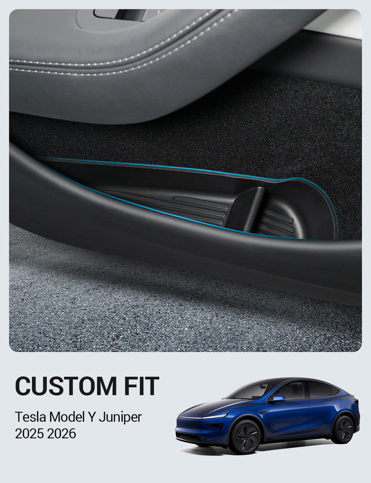 Motrobe rear door tray fitted in Model Y rear door with organized items benefit