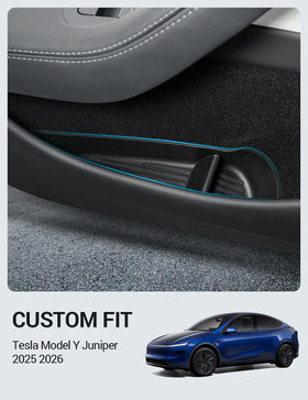 Motrobe rear door tray fitted in Model Y rear door with organized items benefit