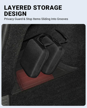 Motrobe top view of compartments organizing tools, shoes, and groceries