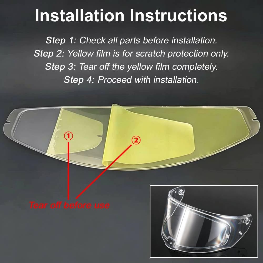 MOTUDA ADVANT X film being snapped onto visor pins for easy installation