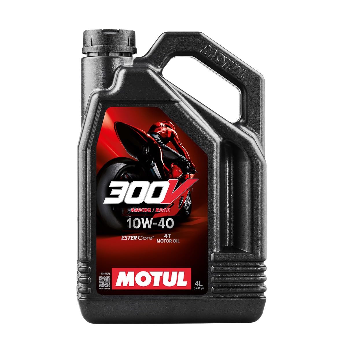 Motul 300V front packaging showing 4L bottle and performance labeling benefit