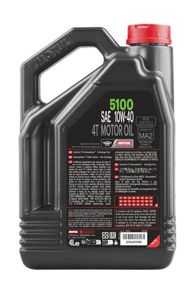 Motul 5100 close-up of pour spout and label demonstrating clear product info and convenient pouring