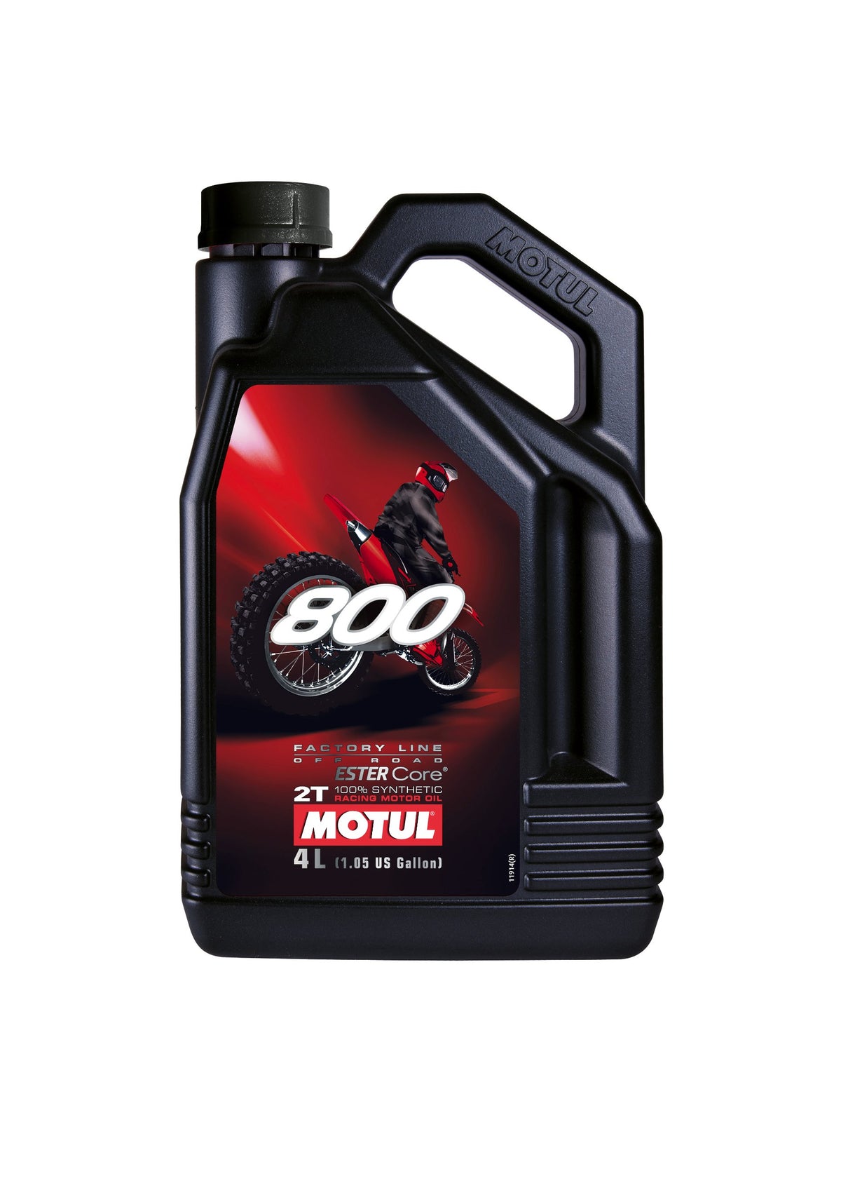 Motul 800-2T front packaging showing label and volume, brand protects high-performance engines