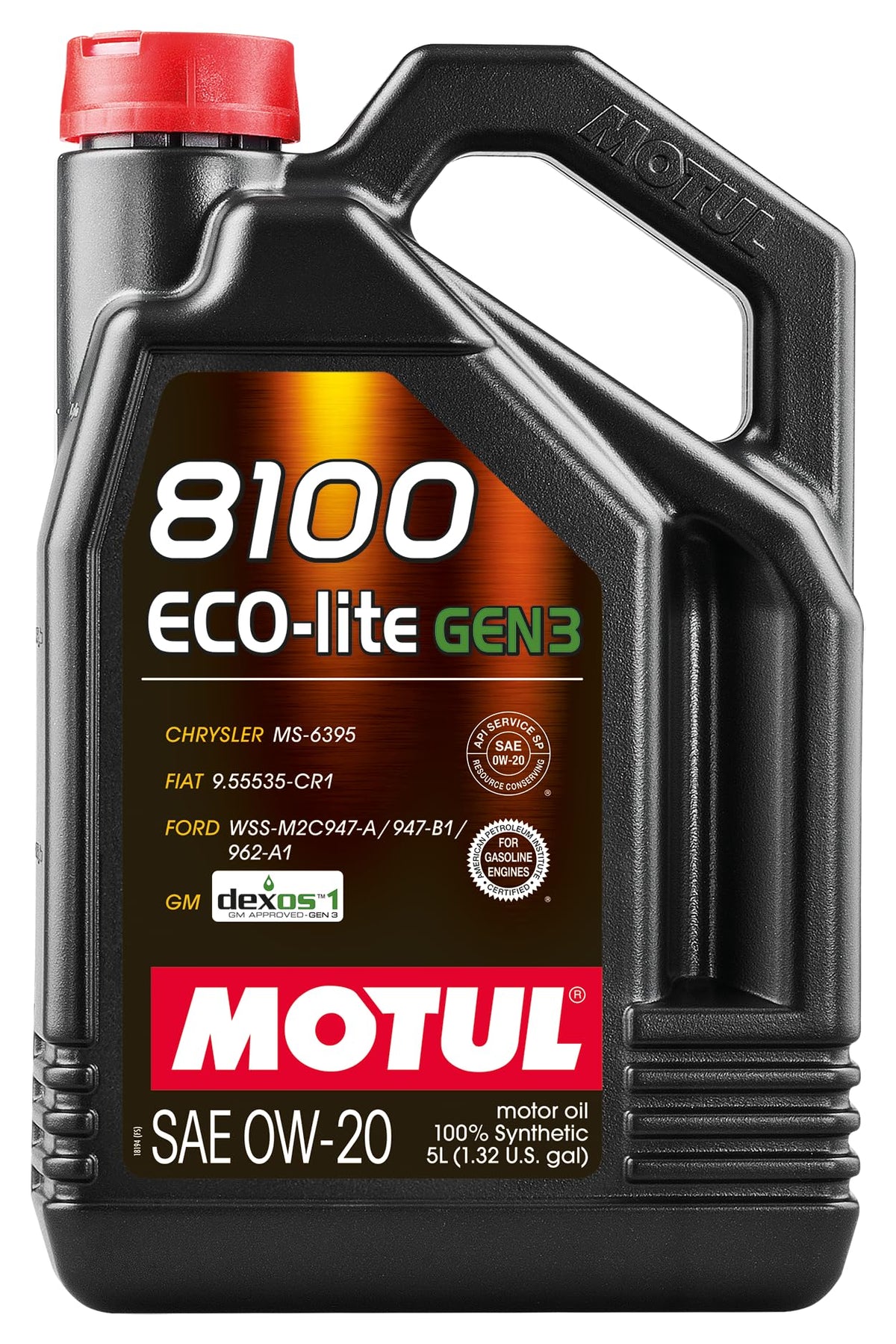 Motul 8100 ECO-lite front packaging showing label and 5L capacity for easy identification and correct use