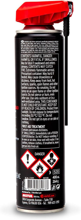 Motul C2 label detail highlighting product info and correct use