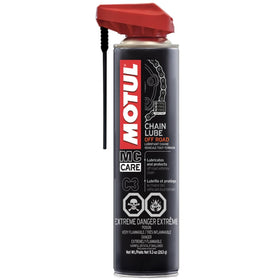 Motul MC Care C3 front can showing label and lime-green color benefit visibility