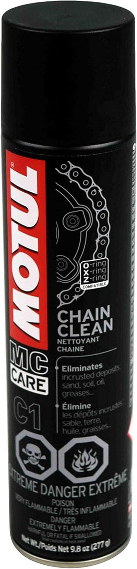 Motul cleaned chain close view showing improved surface condition and smoother operation
