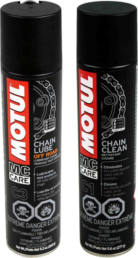 Motul chain cleaner aerosol close-up highlighting spray control and fast-degreasing action