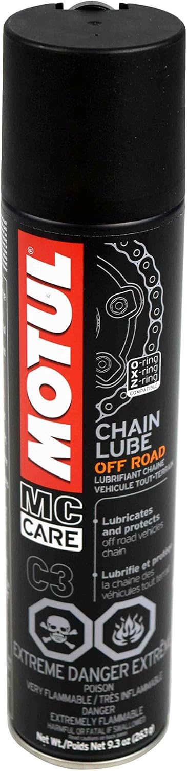 Motul chain lube nozzle detail emphasizing precision application and reduced overspray