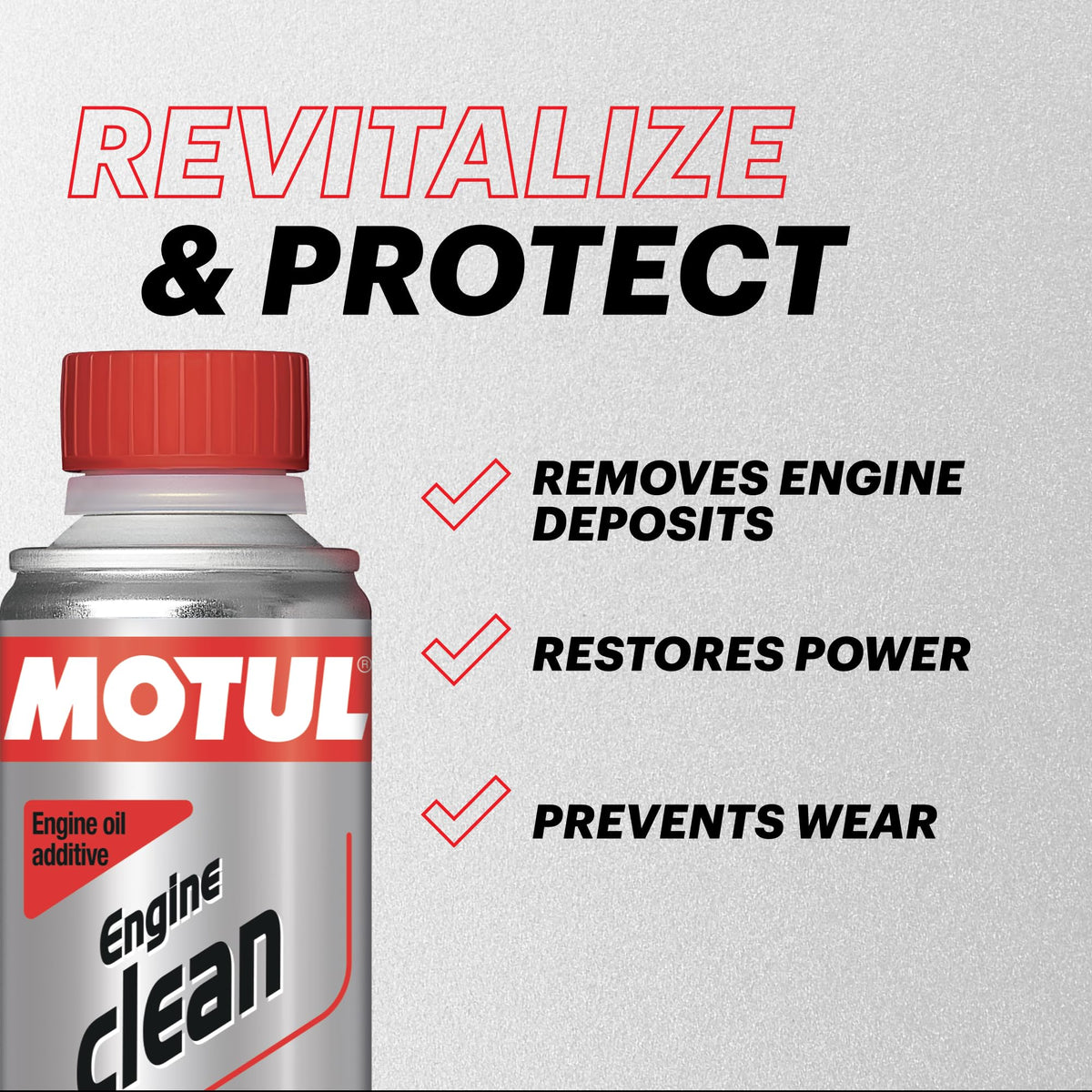 Motul engine clean being poured into engine oil to aid deposit removal benefit