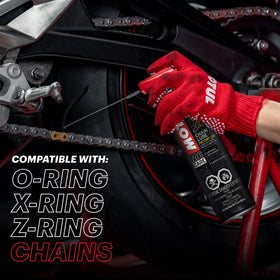 Motul can beside a ruler to show 9.3 oz size for storage and portability