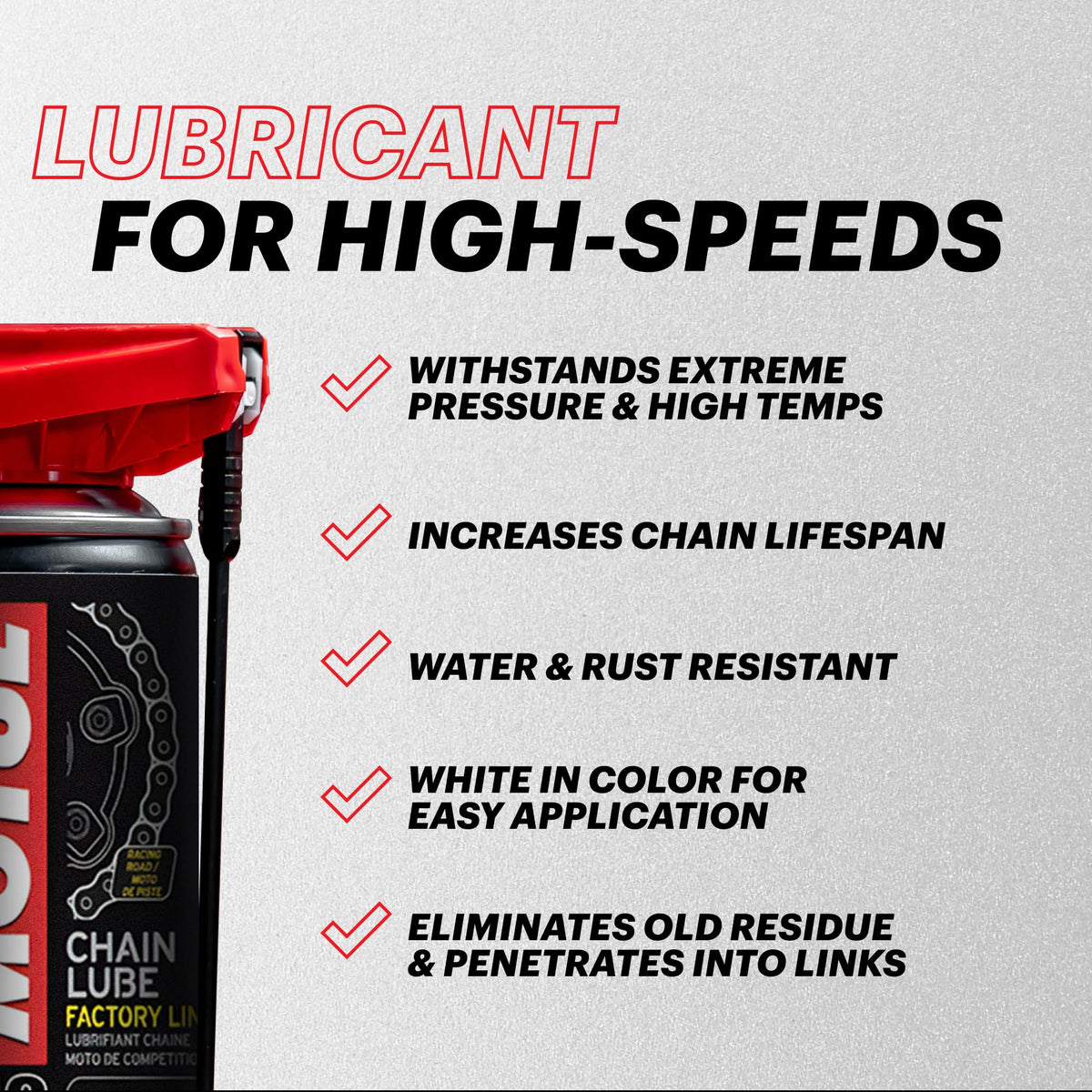 Motul white lubricant film detail showing coverage and easy visual inspection